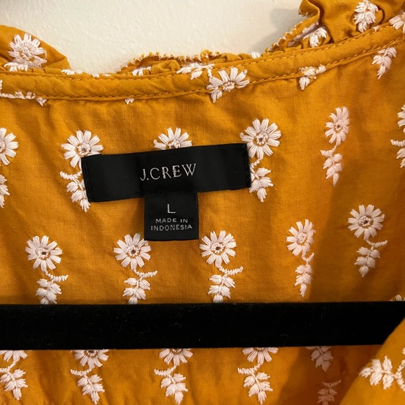 JCrew Mustard Peasant Blouse White Embroidered Flowers Keyhole Front - Picture 4 of 12
